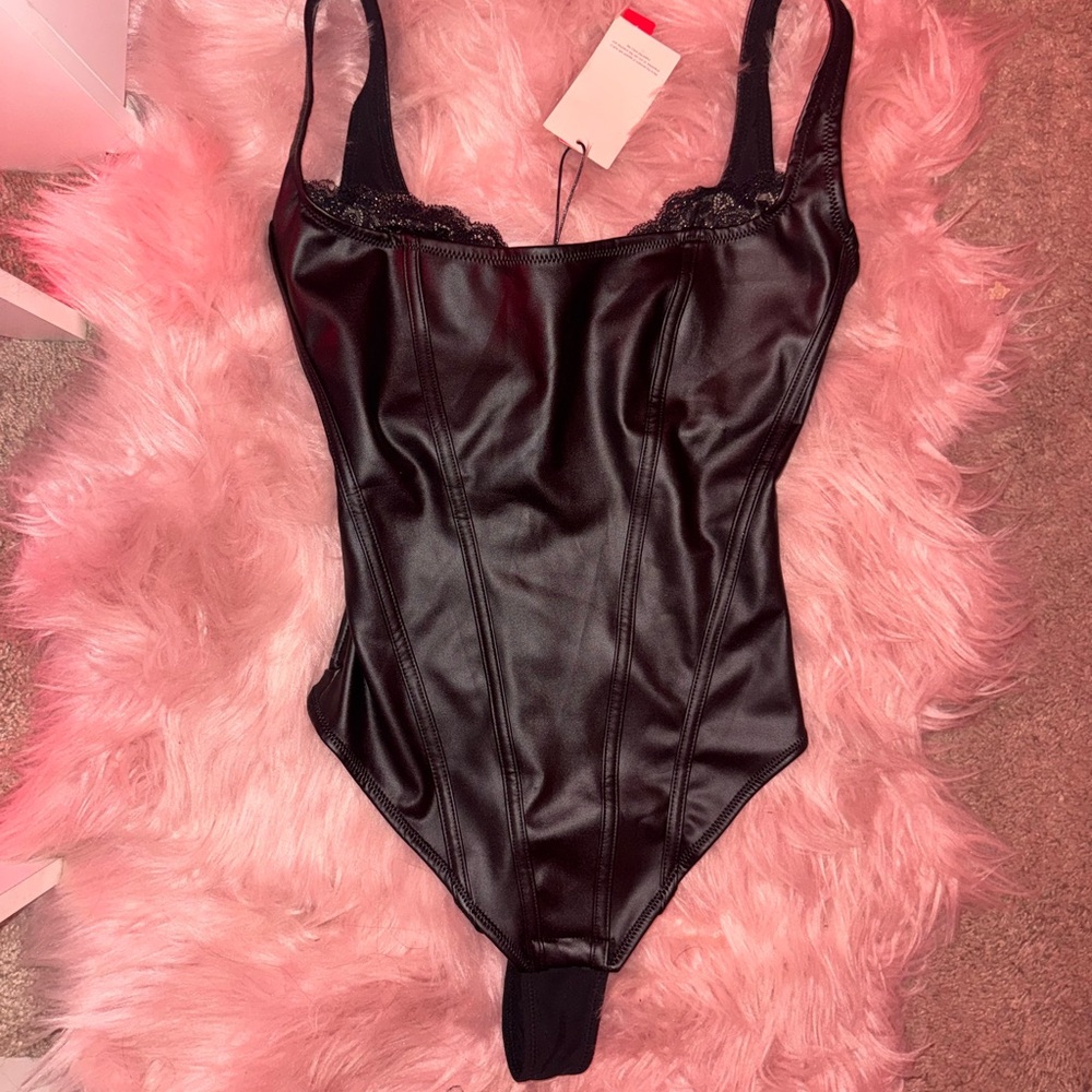 NWT Popilush leather & lace shapewear bustier bodysuit